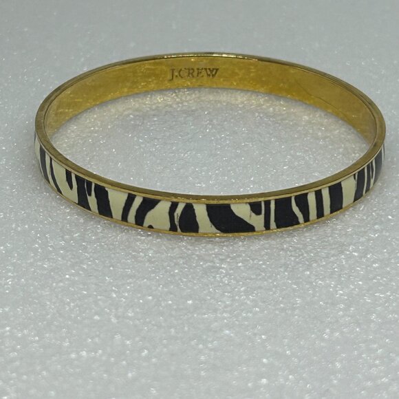 J.Crew Zebra Print Bangle Bracelet Gold-Tone Enamel - Picture 6 of 9